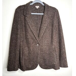 J.Jill Sequin Wool‎ Blend Blazer Jacket Brown Metallic One Button Women's Size L